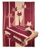 Одеяло из мериносовой шерсти тканое "Кошки" (бордовые) - фото 6949