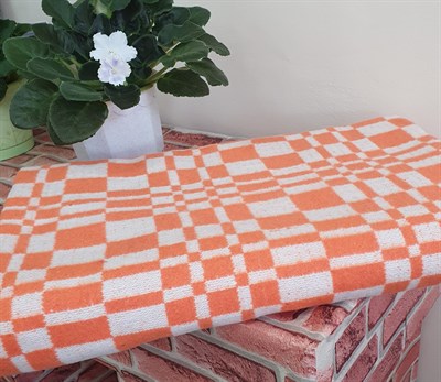 Одеяло байковое "Клетка" оранжевое. - фото 7828
