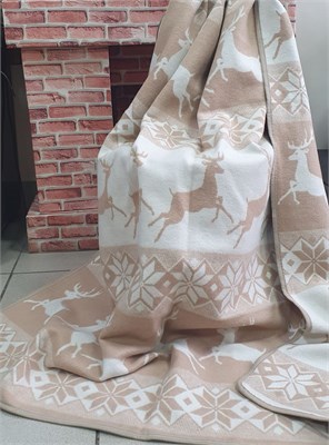 Одеяло хлопковое жаккардовое в канте (Олени) бежевое. 140.ол.беж.