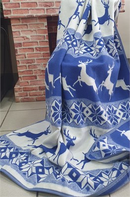 Одеяло хлопковое жаккардовое в канте ( Олени ) синее. 140.ол.син.